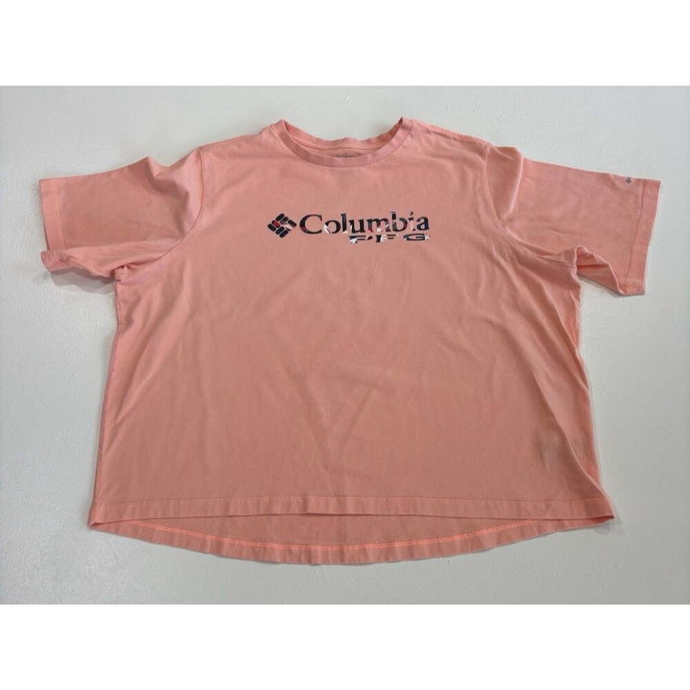 Columbia PFG XL Woman's Crop Short Sleeve Peach/Coral Graphic Tee